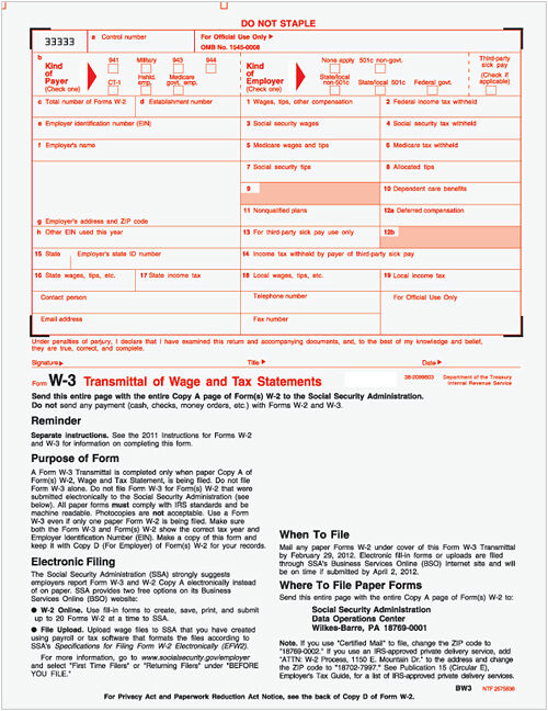 W-3 Laser Transmittal of Income 
