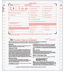 W-3 Continuous Transmittal of Income 2-part, 1 wide, carbonless